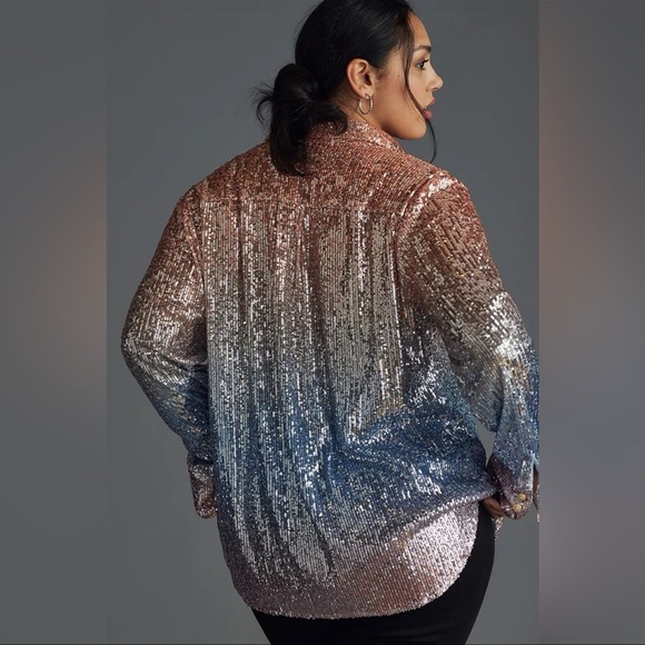 Anthropologie Ombré Sequin Button Down Shirt - Picture 2 of 11